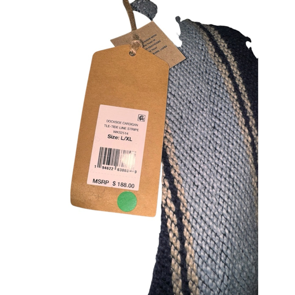 Women's Faherty Dockside Cardigan L/XL Navy Light Blue Striped h4 - Picture 4 of 5